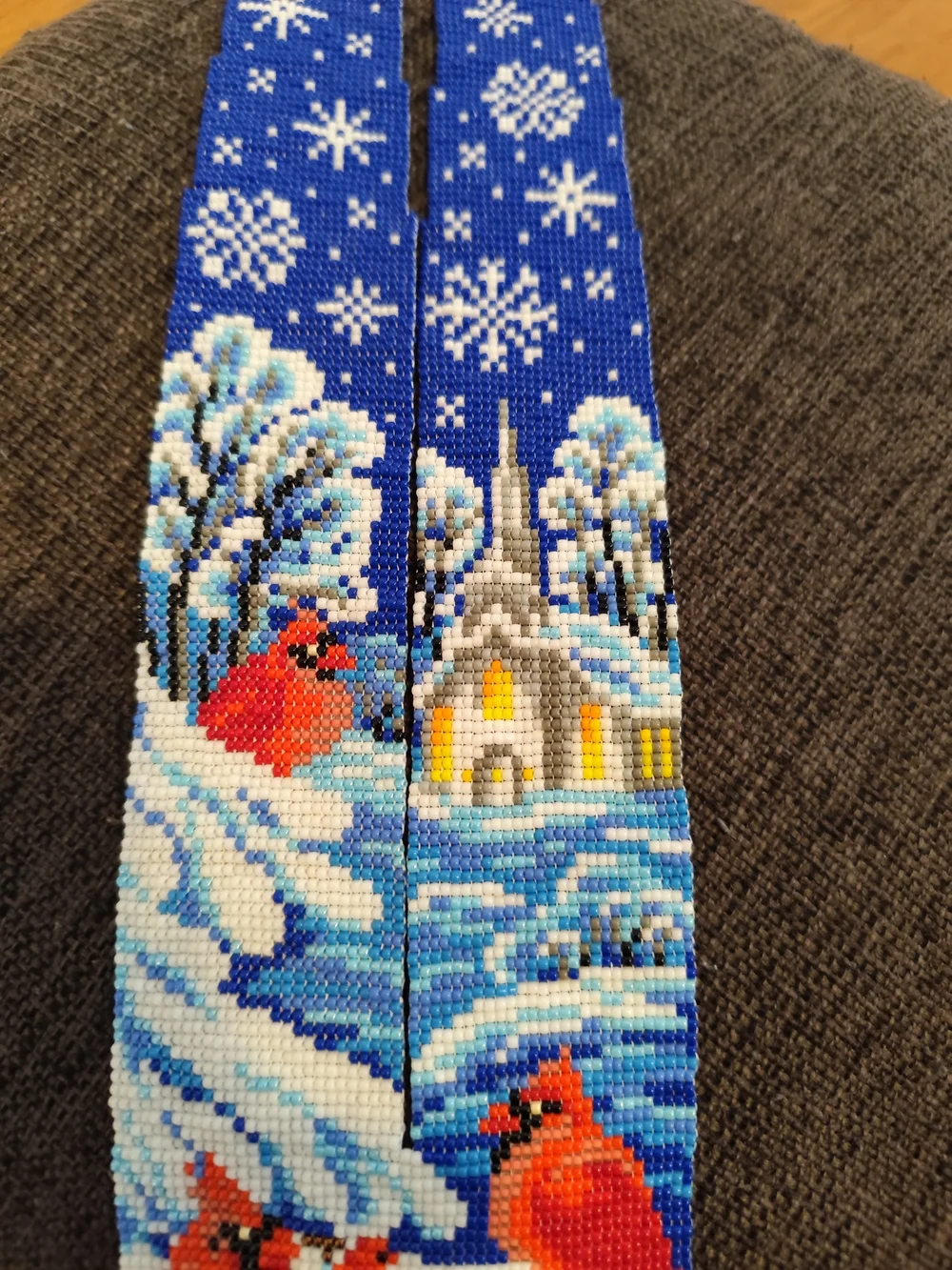 Handmade Beaded Cardinal Winter Necklace - Blue and Red